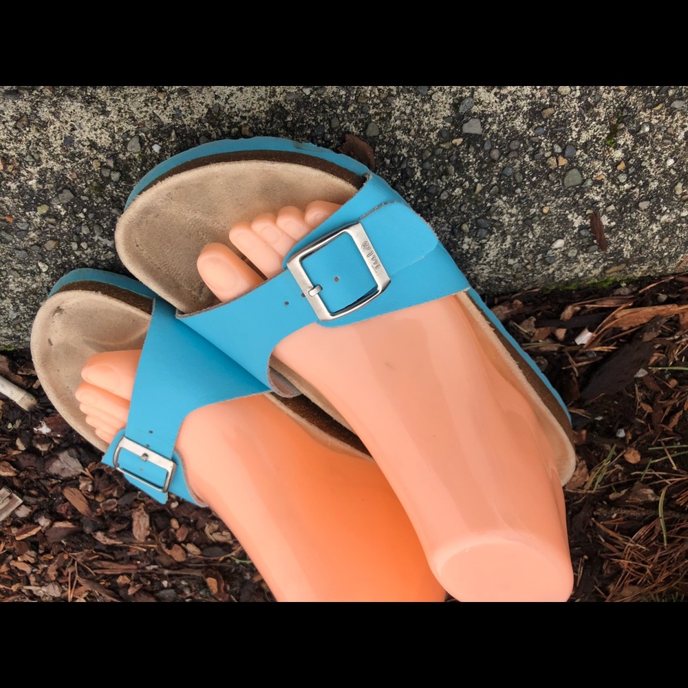 Tula Teal Blue Leather Slide On Thong Sandals - Picture 4 of 7